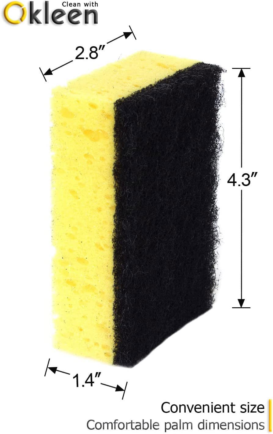 Orange Multi Use Scrub Sponge. Made in Europe. 18 Pack, 4.3x2.8x1.4 inches. Odorless Heavy Duty and Non Scratch Fiber. Durable and Delicate Scrubber for Oven and Stove, Bathroom and Basement