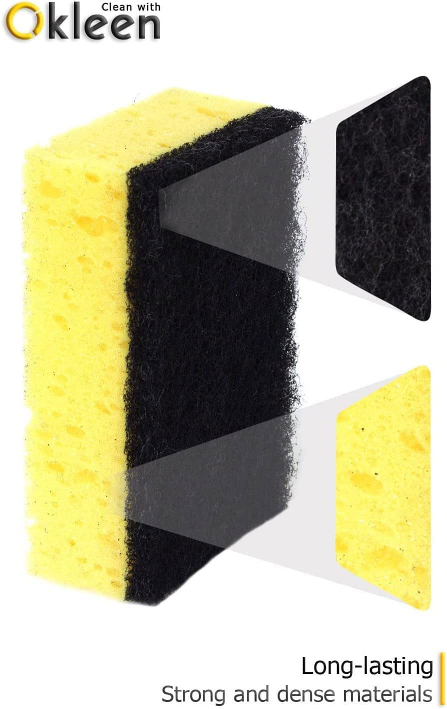 Orange Multi Use Scrub Sponge. Made in Europe. 18 Pack, 4.3x2.8x1.4 inches. Odorless Heavy Duty and Non Scratch Fiber. Durable and Delicate Scrubber for Oven and Stove, Bathroom and Basement