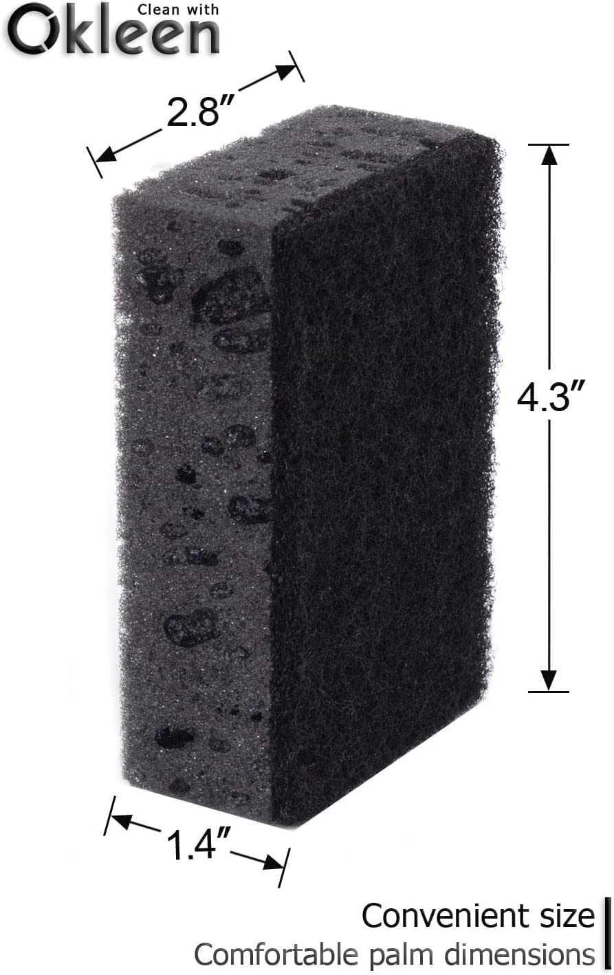 Orange Multi Use Scrub Sponge. Made in Europe. 18 Pack, 4.3x2.8x1.4 inches. Odorless Heavy Duty and Non Scratch Fiber. Durable and Delicate Scrubber for Oven and Stove, Bathroom and Basement