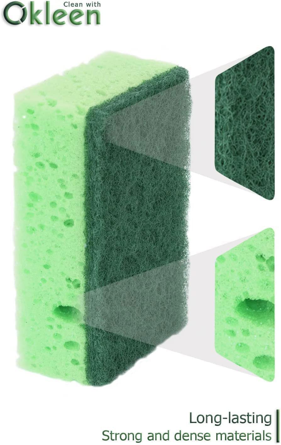 Orange Multi Use Scrub Sponge. Made in Europe. 18 Pack, 4.3x2.8x1.4 inches. Odorless Heavy Duty and Non Scratch Fiber. Durable and Delicate Scrubber for Oven and Stove, Bathroom and Basement