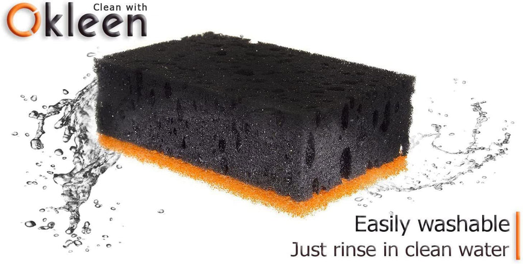 Orange Multi Use Scrub Sponge. Made in Europe. 18 Pack, 4.3x2.8x1.4 inches. Odorless Heavy Duty and Non Scratch Fiber. Durable and Delicate Scrubber for Oven and Stove, Bathroom and Basement