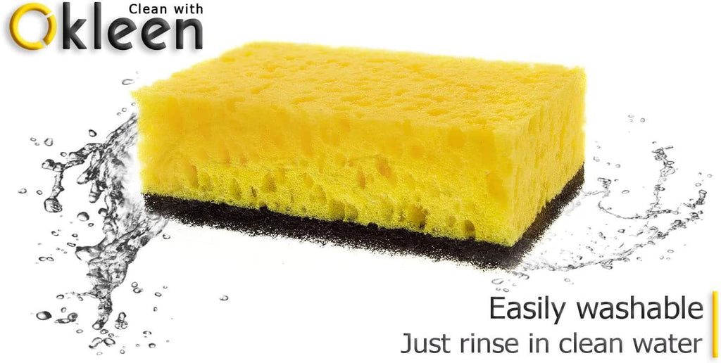 Orange Multi Use Scrub Sponge. Made in Europe. 18 Pack, 4.3x2.8x1.4 inches. Odorless Heavy Duty and Non Scratch Fiber. Durable and Delicate Scrubber for Oven and Stove, Bathroom and Basement