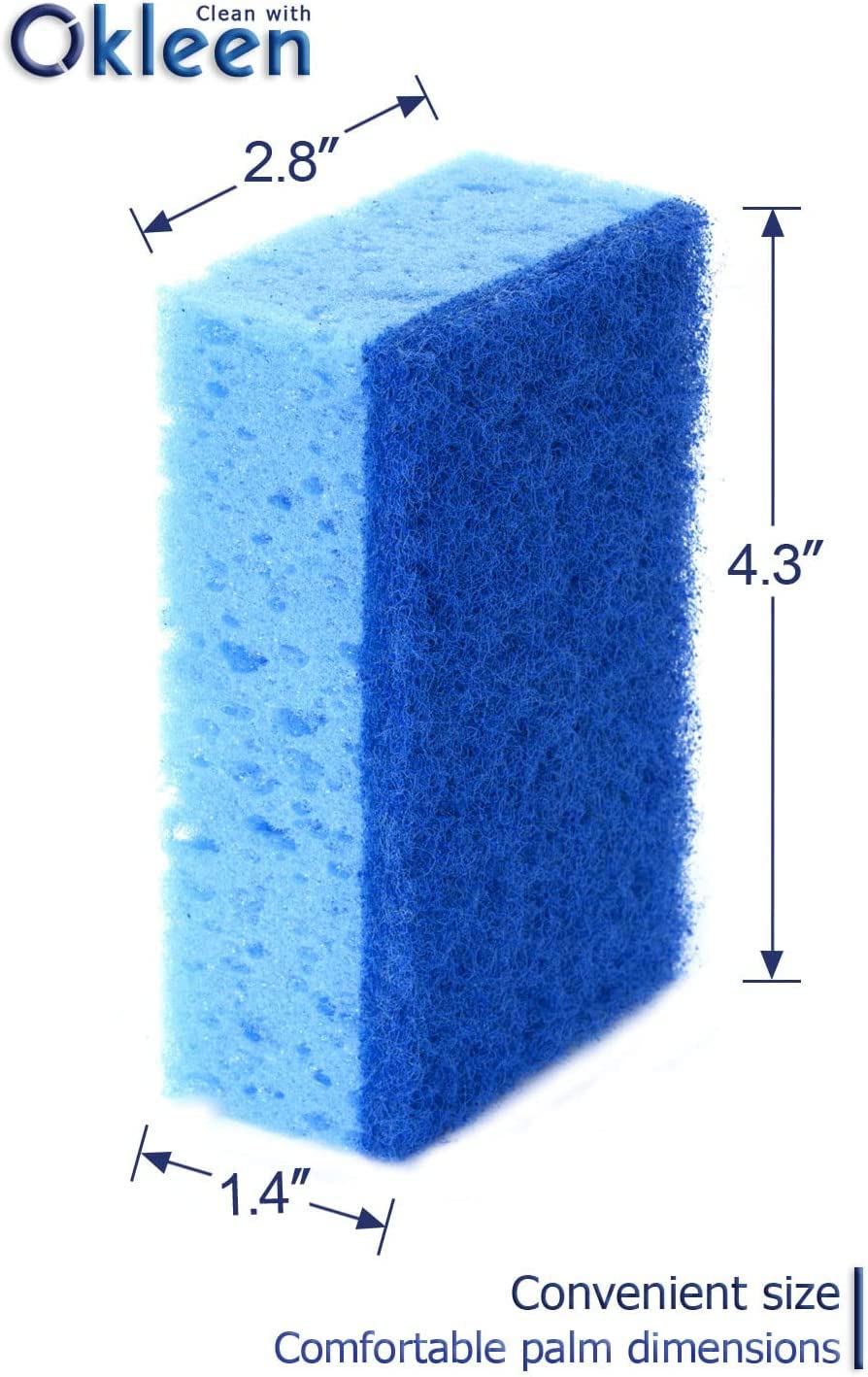 Orange Multi Use Scrub Sponge. Made in Europe. 18 Pack, 4.3x2.8x1.4 inches. Odorless Heavy Duty and Non Scratch Fiber. Durable and Delicate Scrubber for Oven and Stove, Bathroom and Basement
