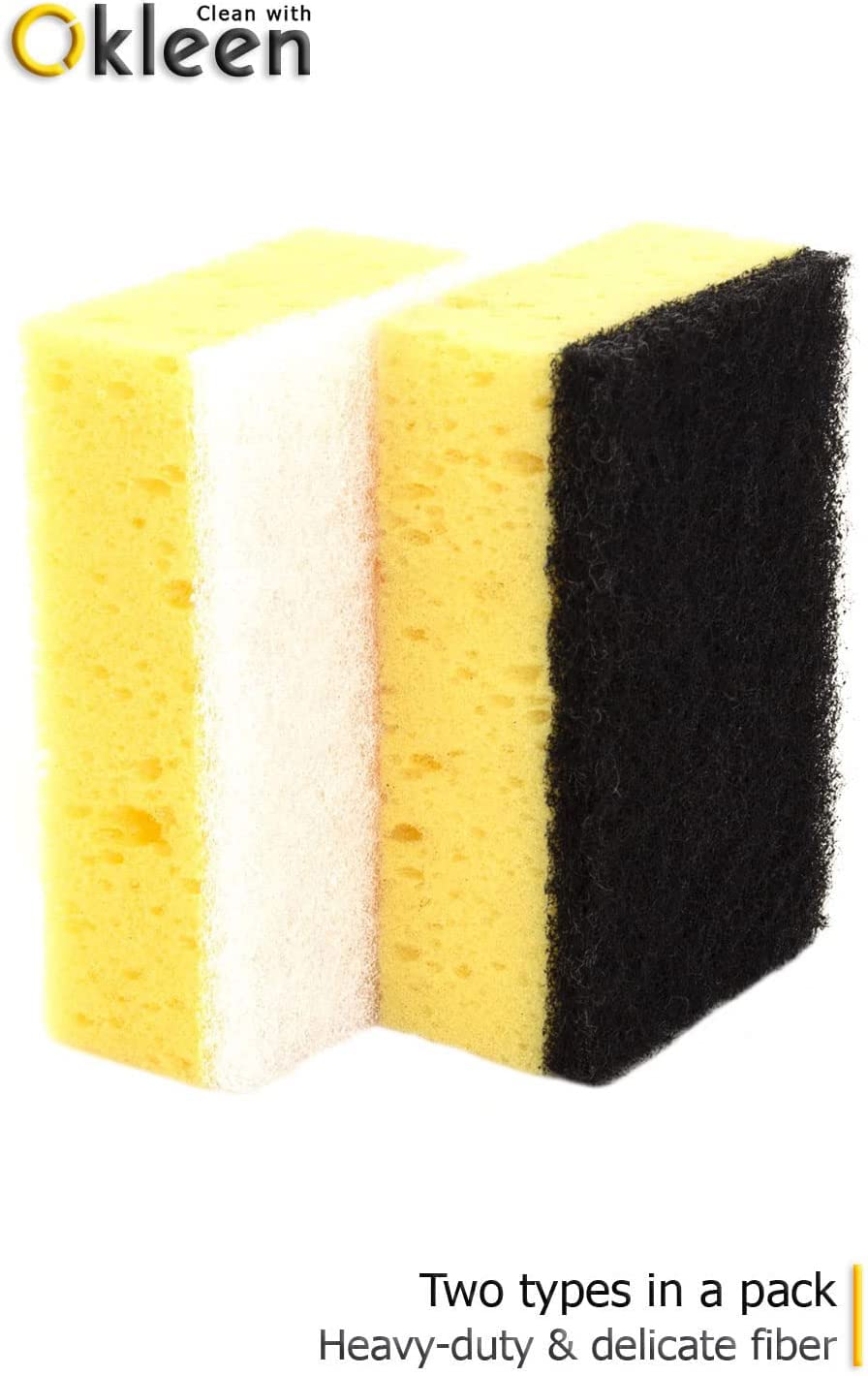 Orange Multi Use Scrub Sponge. Made in Europe. 18 Pack, 4.3x2.8x1.4 inches. Odorless Heavy Duty and Non Scratch Fiber. Durable and Delicate Scrubber for Oven and Stove, Bathroom and Basement