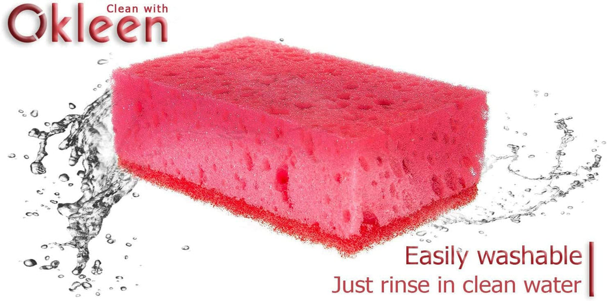 Orange Multi Use Scrub Sponge. Made in Europe. 18 Pack, 4.3x2.8x1.4 inches. Odorless Heavy Duty and Non Scratch Fiber. Durable and Delicate Scrubber for Oven and Stove, Bathroom and Basement