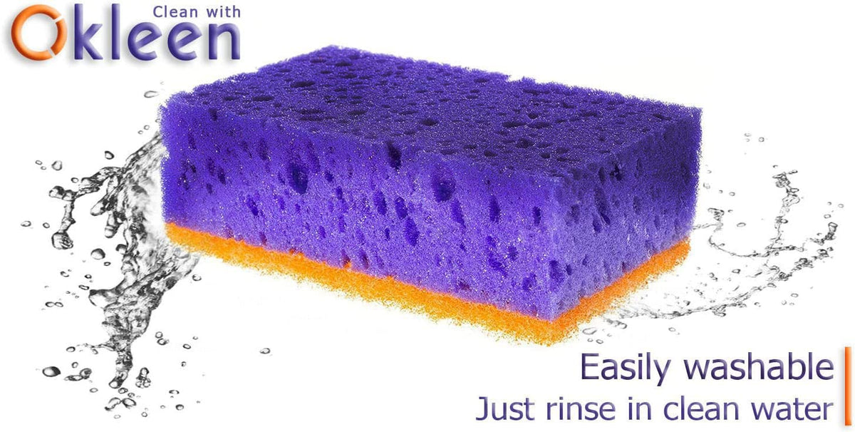 Orange Multi Use Scrub Sponge. Made in Europe. 18 Pack, 4.3x2.8x1.4 inches. Odorless Heavy Duty and Non Scratch Fiber. Durable and Delicate Scrubber for Oven and Stove, Bathroom and Basement