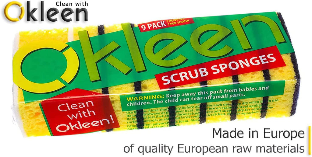 Orange Multi Use Scrub Sponge. Made in Europe. 18 Pack, 4.3x2.8x1.4 inches. Odorless Heavy Duty and Non Scratch Fiber. Durable and Delicate Scrubber for Oven and Stove, Bathroom and Basement