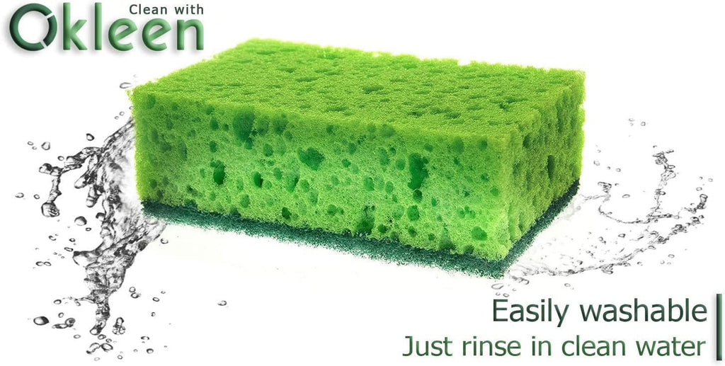 Orange Multi Use Scrub Sponge. Made in Europe. 18 Pack, 4.3x2.8x1.4 inches. Odorless Heavy Duty and Non Scratch Fiber. Durable and Delicate Scrubber for Oven and Stove, Bathroom and Basement