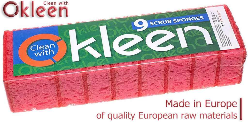 Orange Multi Use Scrub Sponge. Made in Europe. 18 Pack, 4.3x2.8x1.4 inches. Odorless Heavy Duty and Non Scratch Fiber. Durable and Delicate Scrubber for Oven and Stove, Bathroom and Basement