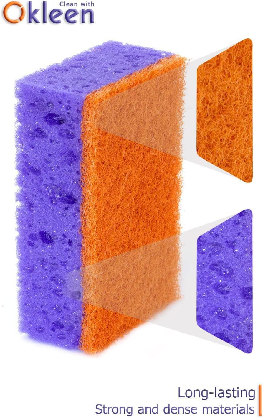Orange Multi Use Scrub Sponge. Made in Europe. 18 Pack, 4.3x2.8x1.4 inches. Odorless Heavy Duty and Non Scratch Fiber. Durable and Delicate Scrubber for Oven and Stove, Bathroom and Basement