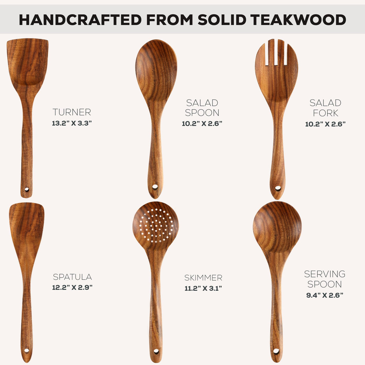 Zulay Kitchen 9-Piece Teak Wood Cooking Utensil Set – Non-Toxic & Non-Stick Safe Wooden Spoons & Kitchen Tools with Comfortable Grip, Smooth Finish Natural Teak – Perfect Kitchen Gift Set