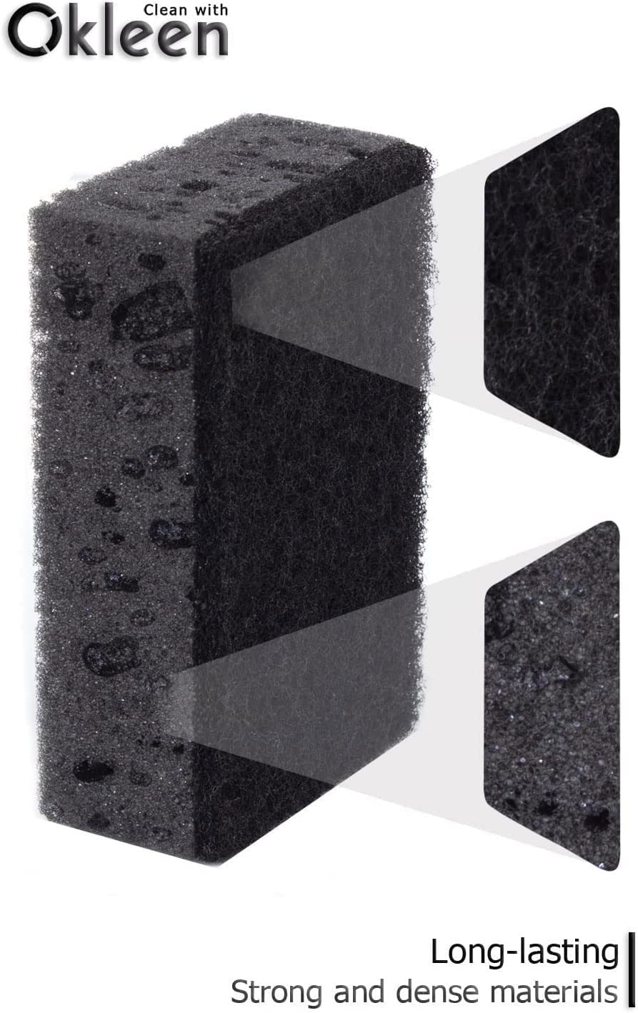 Orange Multi Use Scrub Sponge. Made in Europe. 18 Pack, 4.3x2.8x1.4 inches. Odorless Heavy Duty and Non Scratch Fiber. Durable and Delicate Scrubber for Oven and Stove, Bathroom and Basement
