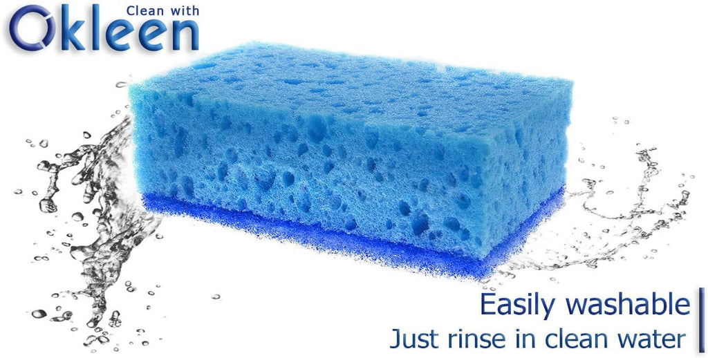 Orange Multi Use Scrub Sponge. Made in Europe. 18 Pack, 4.3x2.8x1.4 inches. Odorless Heavy Duty and Non Scratch Fiber. Durable and Delicate Scrubber for Oven and Stove, Bathroom and Basement