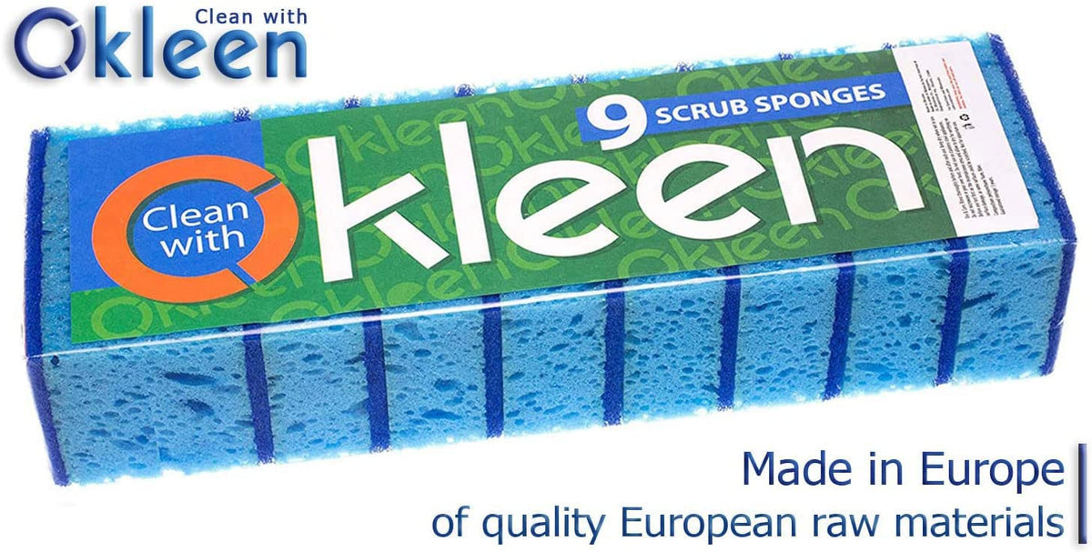 Orange Multi Use Scrub Sponge. Made in Europe. 18 Pack, 4.3x2.8x1.4 inches. Odorless Heavy Duty and Non Scratch Fiber. Durable and Delicate Scrubber for Oven and Stove, Bathroom and Basement