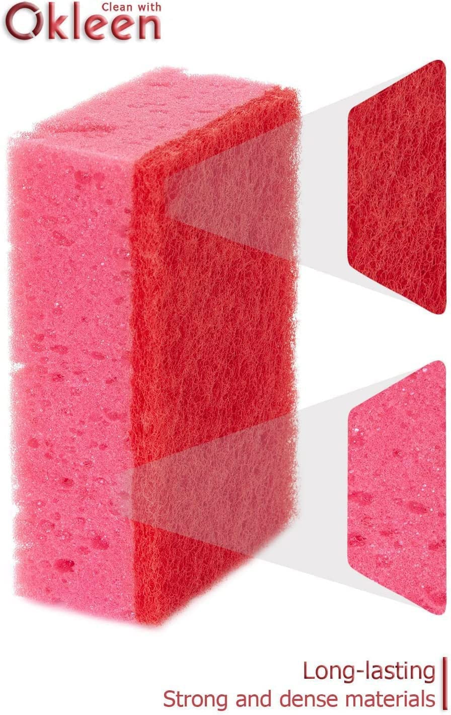 Orange Multi Use Scrub Sponge. Made in Europe. 18 Pack, 4.3x2.8x1.4 inches. Odorless Heavy Duty and Non Scratch Fiber. Durable and Delicate Scrubber for Oven and Stove, Bathroom and Basement