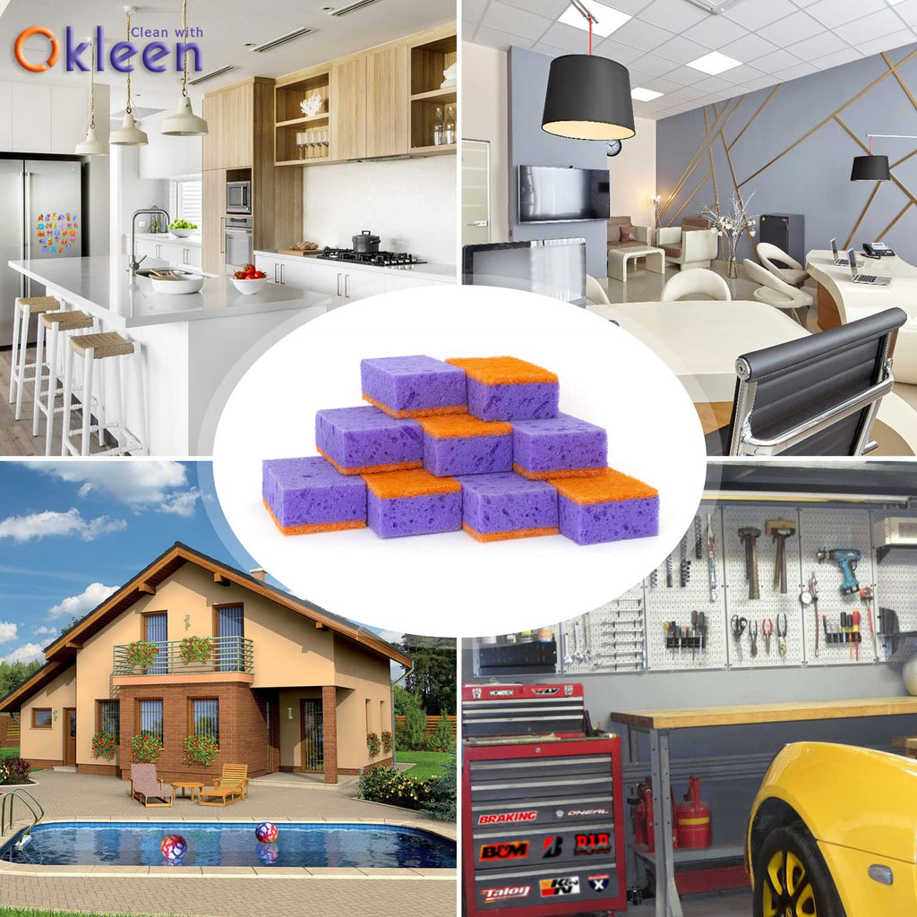 Orange Multi Use Scrub Sponge. Made in Europe. 18 Pack, 4.3x2.8x1.4 inches. Odorless Heavy Duty and Non Scratch Fiber. Durable and Delicate Scrubber for Oven and Stove, Bathroom and Basement