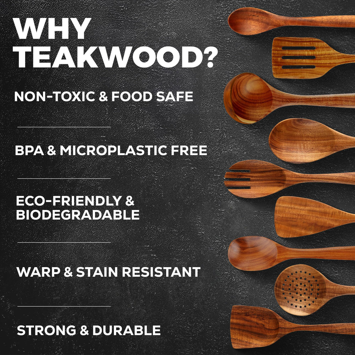 Zulay Kitchen 9-Piece Teak Wood Cooking Utensil Set – Non-Toxic & Non-Stick Safe Wooden Spoons & Kitchen Tools with Comfortable Grip, Smooth Finish Natural Teak – Perfect Kitchen Gift Set