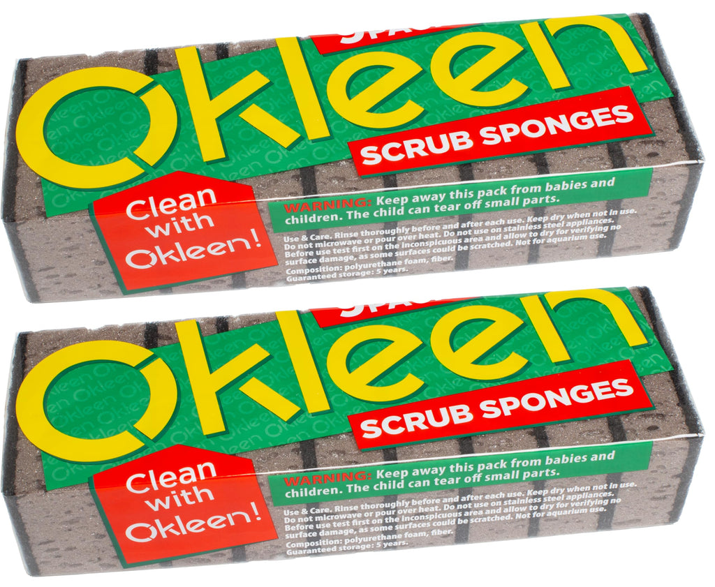 Orange Multi Use Scrub Sponge. Made in Europe. 18 Pack, 4.3x2.8x1.4 inches. Odorless Heavy Duty and Non Scratch Fiber. Durable and Delicate Scrubber for Oven and Stove, Bathroom and Basement