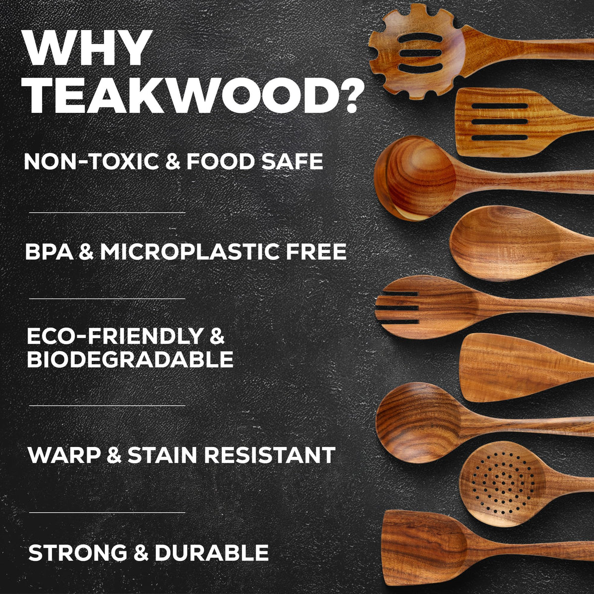 Zulay Kitchen 9-Piece Teak Wood Cooking Utensil Set – Non-Toxic & Non-Stick Safe Wooden Spoons & Kitchen Tools with Comfortable Grip, Smooth Finish Natural Teak – Perfect Kitchen Gift Set
