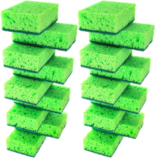 Orange Multi Use Scrub Sponge. Made in Europe. 18 Pack, 4.3x2.8x1.4 inches. Odorless Heavy Duty and Non Scratch Fiber. Durable and Delicate Scrubber for Oven and Stove, Bathroom and Basement