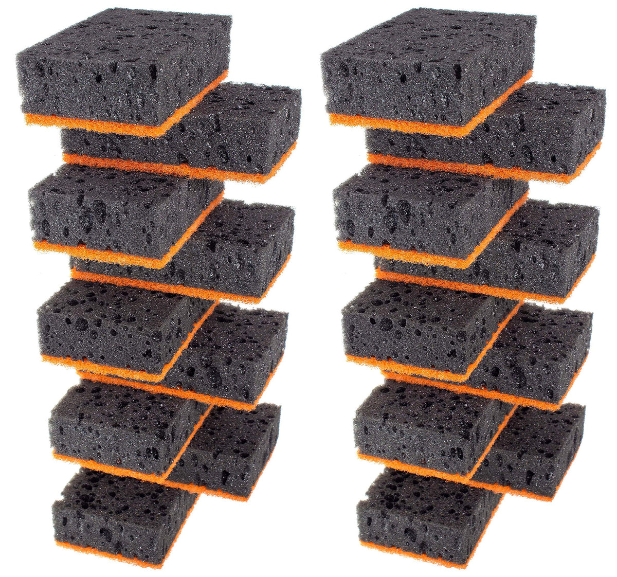 Orange Multi Use Scrub Sponge. Made in Europe. 18 Pack, 4.3x2.8x1.4 inches. Odorless Heavy Duty and Non Scratch Fiber. Durable and Delicate Scrubber for Oven and Stove, Bathroom and Basement