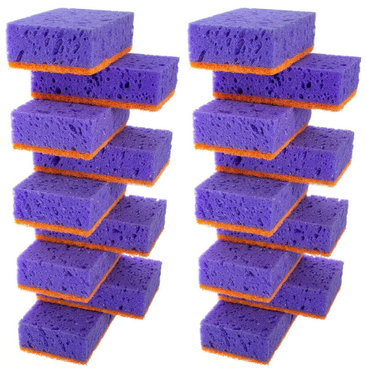 Orange Multi Use Scrub Sponge. Made in Europe. 18 Pack, 4.3x2.8x1.4 inches. Odorless Heavy Duty and Non Scratch Fiber. Durable and Delicate Scrubber for Oven and Stove, Bathroom and Basement